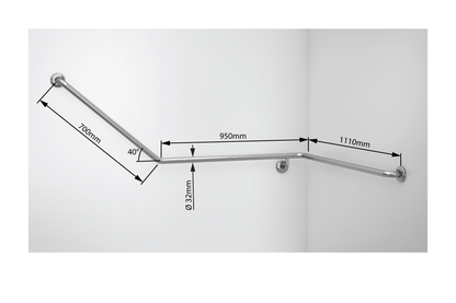 Wellbeing Accessible Toilet Angled Corner Grab Rail with 40 ° Bend - Right Hand - Brushed Stainless Steel