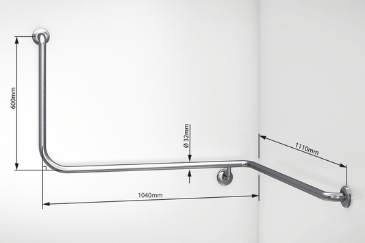 Wellbeing Accessible Toilet Angled Corner Grab Rail with 90 ° Bend - Right Hand - Brushed Stainless Steel