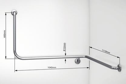 Wellbeing Accessible Toilet Angled Corner Grab Rail with 90 ° Bend - Right Hand - Brushed Stainless Steel