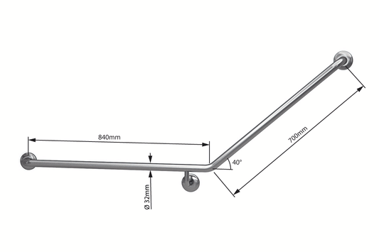 Wellbeing Accessible Toilet Grab Rail with 40° Bend - Left Hand - Brushed Stainless Steel