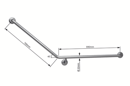 Wellbeing Accessible Toilet Grab Rail with 40° Bend - Right Hand - Brushed Stainless Steel