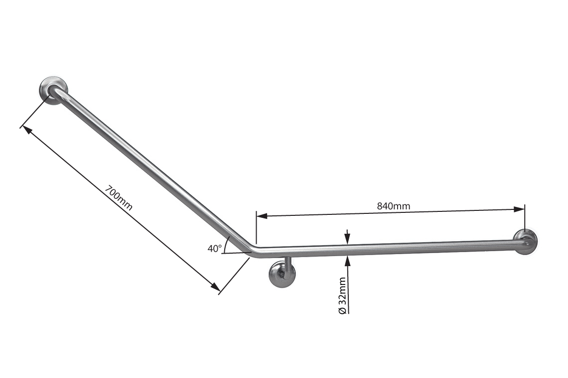Wellbeing Accessible Toilet Grab Rail with 40° Bend - Right Hand - Brushed Stainless Steel
