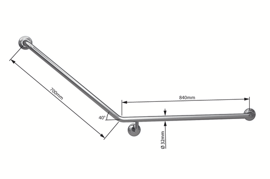 Wellbeing Accessible Toilet Grab Rail with 40° Bend - Right Hand - Brushed Stainless Steel