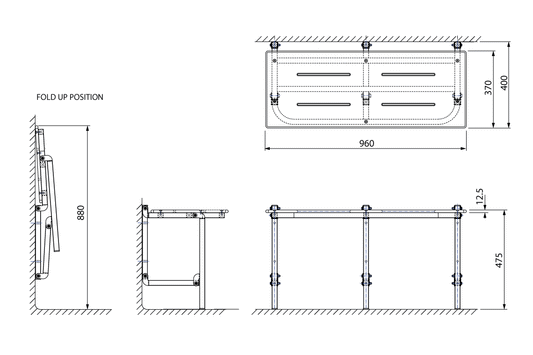 Wellbeing Bariatric Fold Down Shower Seat 960mm - Stainless Steel