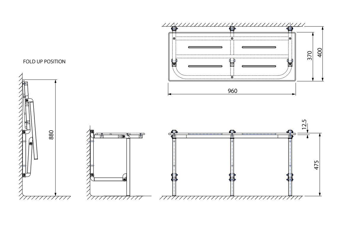 Wellbeing Bariatric Fold Down Shower Seat 960mm - Stainless Steel