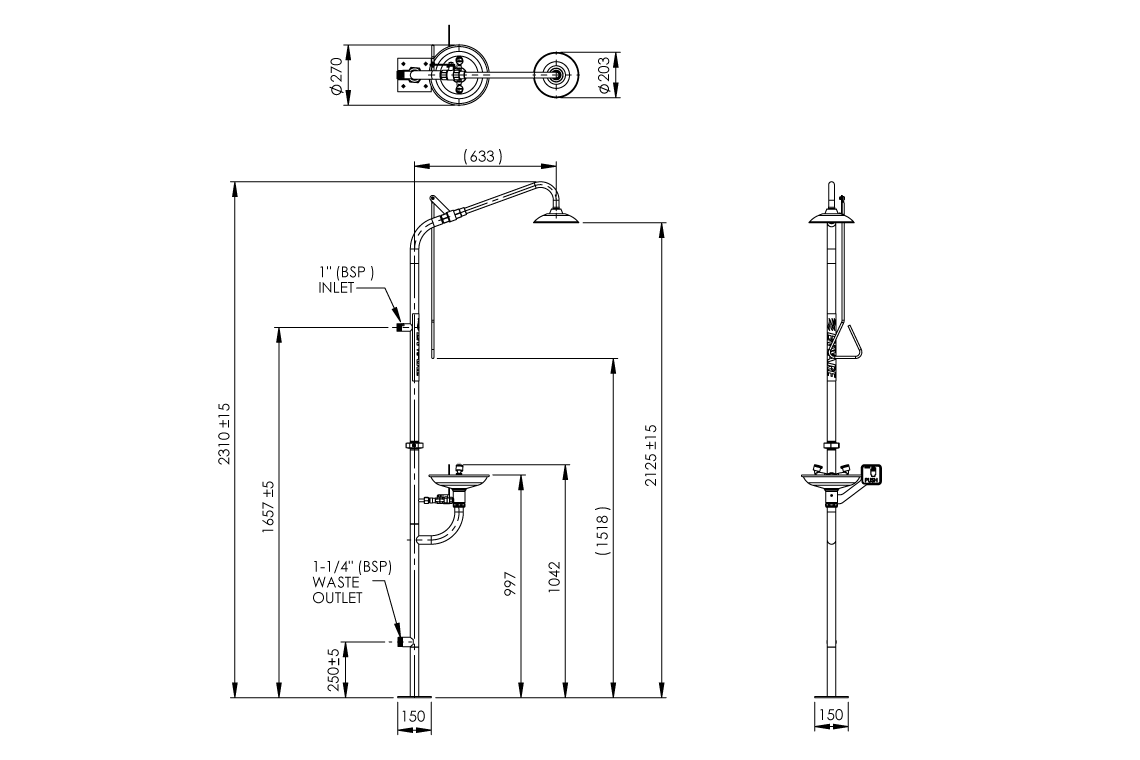 Emergency Stainless Steel Combination Shower with Hand Operated Eye Wash