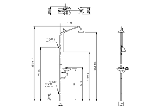 Emergency Stainless Steel Combination Shower with Hand Operated Eye Wash