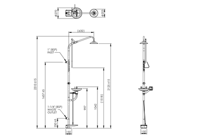 Emergency Stainless Steel Combination Shower Hand/Foot Operated Eye Wash