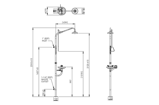 Emergency Stainless Steel Combination Shower with Hand Operated Eye/Face Wash