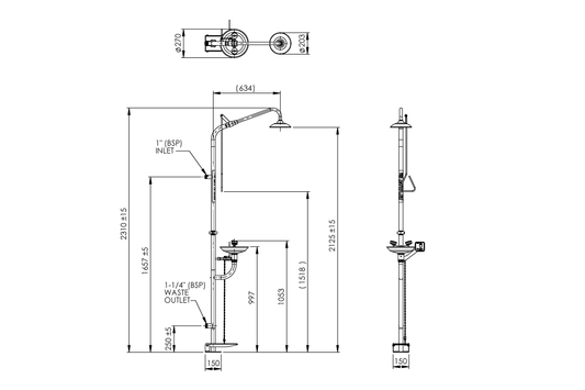 Emergency Stainless Steel Combination Shower with Hand/Foot Operated Eye/Face Wash