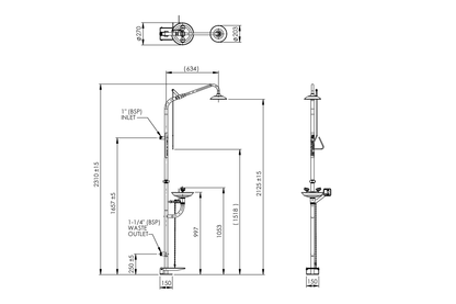 Emergency Stainless Steel Combination Shower with Hand/Foot Operated Eye/Face Wash