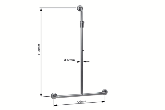 Wellbeing Centre T-Shaped Grab Rail Shower Kit - Brushed Stainless Steel