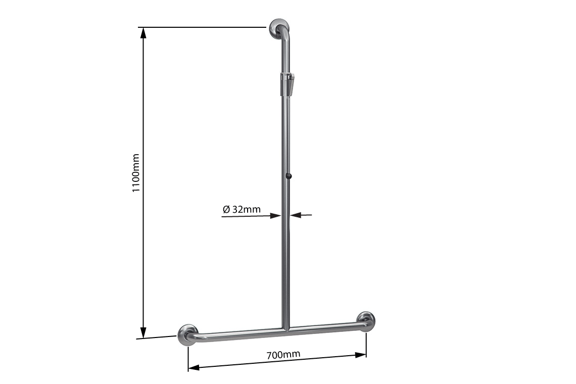 Wellbeing Centre T-Shaped Grab Rail Shower Kit - Brushed Stainless Steel
