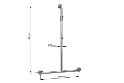 Wellbeing Centre T-Shaped Grab Rail Shower Kit - Brushed Stainless Steel