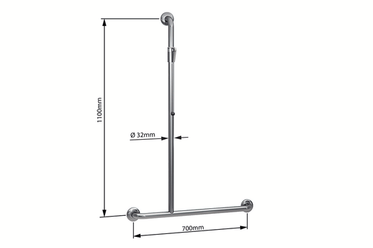 Wellbeing Left Hand T-Shaped Grab Rail Shower Kit - Brushed Stainless Steel