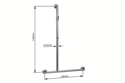 Wellbeing Left Hand T-Shaped Grab Rail Shower Kit - Brushed Stainless Steel