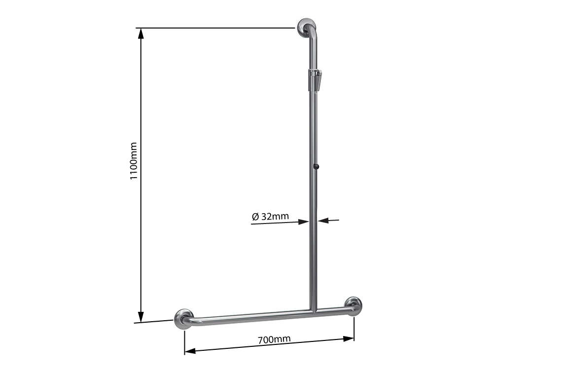Wellbeing Right Hand T-Shaped Grab Rail Shower Kit - Brushed Stainless Steel