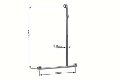 Wellbeing Right Hand T-Shaped Grab Rail Shower Kit - Brushed Stainless Steel