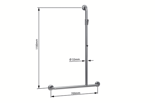 Wellbeing Right Hand T-Shaped Grab Rail Shower Kit - Brushed Stainless Steel