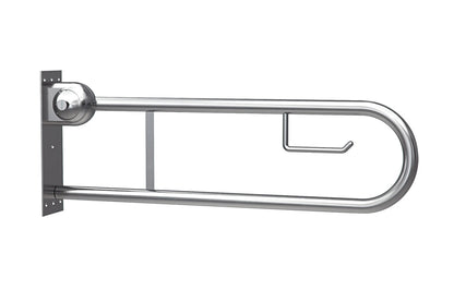 Wellbeing Fold Down Toilet Grab Rail 850mm with Safe Lock with Toilet Roll Holder - Brushed Stainless Steel