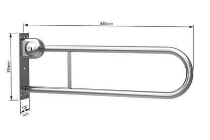 Wellbeing Fold Down Toilet Grab Rail 850mm with Safe Lock - Brushed Stainless Steel