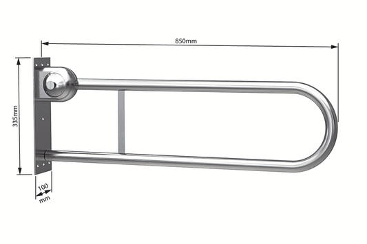Wellbeing Fold Down Toilet Grab Rail 850mm with Safe Lock - Brushed Stainless Steel