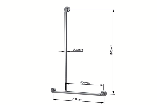 Wellbeing T-Shaped Shower Grab Rail - Left Hand - Brushed Stainless Steel