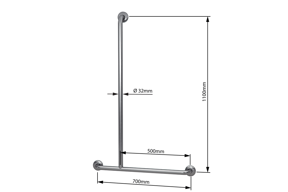 Wellbeing T-Shaped Shower Grab Rail - Left Hand - Brushed Stainless Steel
