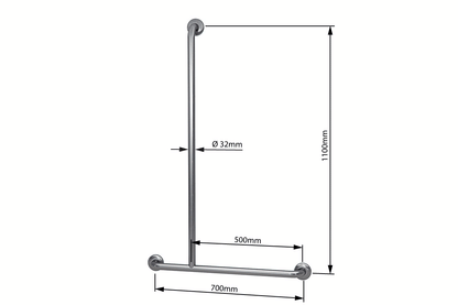 Wellbeing T-Shaped Shower Grab Rail - Left Hand - Brushed Stainless Steel