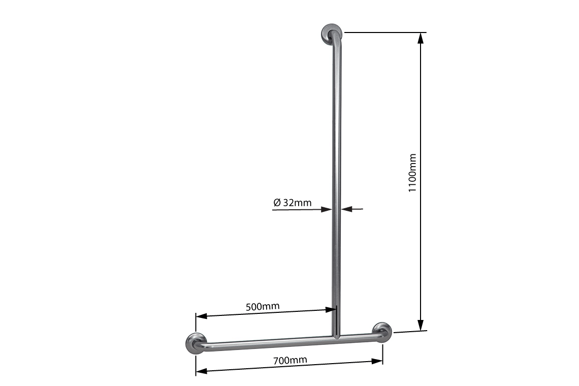 Wellbeing T-Shaped Shower Grab Rail - Right Hand - Brushed Stainless Steel