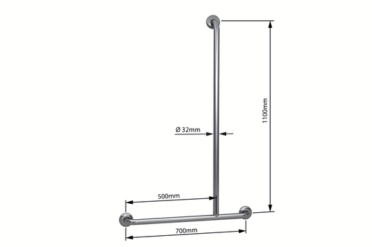 Wellbeing T-Shaped Shower Grab Rail - Right Hand - Brushed Stainless Steel