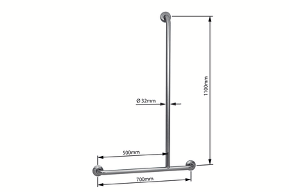 Wellbeing T-Shaped Shower Grab Rail - Right Hand - Brushed Stainless Steel