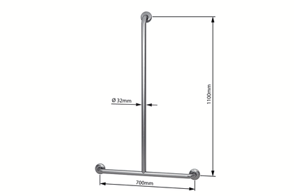 Wellbeing T-Shaped Shower Grab Rail - Centre - Brushed Stainless Steel