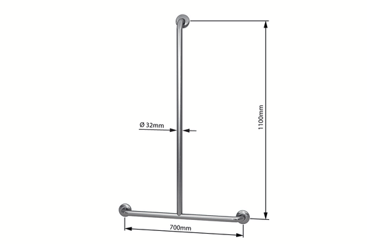 Wellbeing T-Shaped Shower Grab Rail - Centre - Brushed Stainless Steel