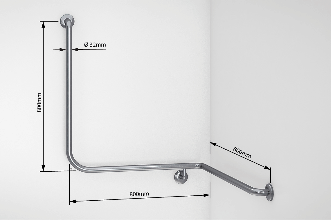 Wellbeing Shower Corner Grab Rail 90° - Right Hand - Brushed Stainless Steel