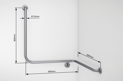 Wellbeing Shower Corner Grab Rail 90° - Right Hand - Brushed Stainless Steel