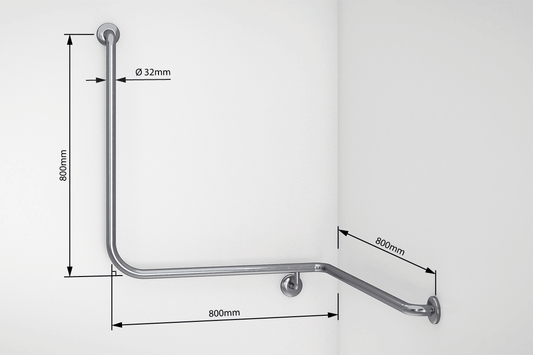 Wellbeing Shower Corner Grab Rail 90° - Right Hand - Brushed Stainless Steel