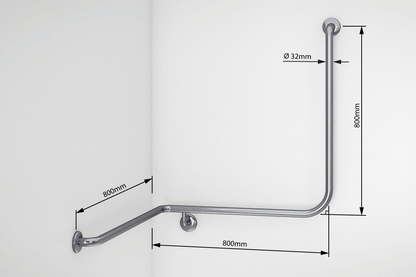 Wellbeing Shower Corner Grab Rail 90° - Left Hand - Brushed Stainless Steel