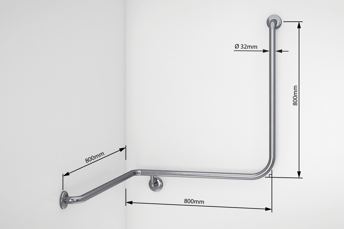 Wellbeing Shower Corner Grab Rail 90° - Left Hand - Brushed Stainless Steel