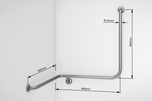Wellbeing Shower Corner Grab Rail 90° - Left Hand - Brushed Stainless Steel