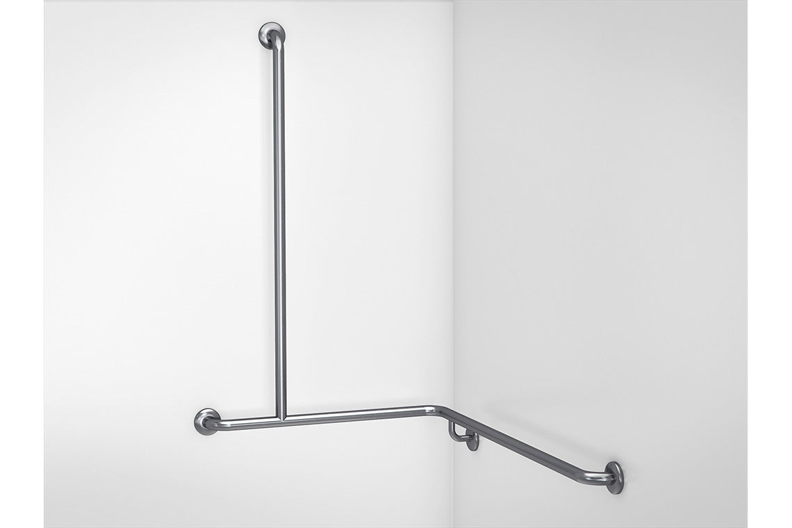 Wellbeing Grab Rail T-Shaped Shower - Corner Grab Rail - Left Hand - Brushed Stainless Steel