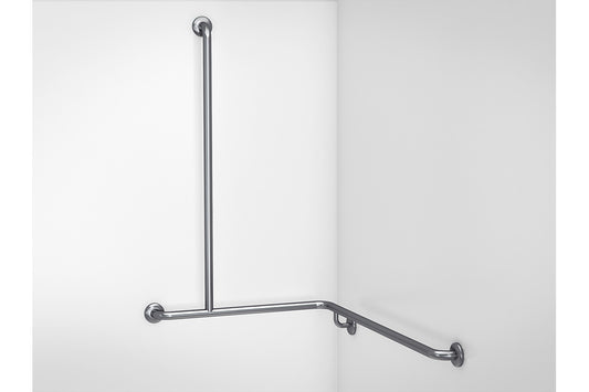 Wellbeing Grab Rail T-Shaped Shower - Corner Grab Rail - Left Hand - Brushed Stainless Steel