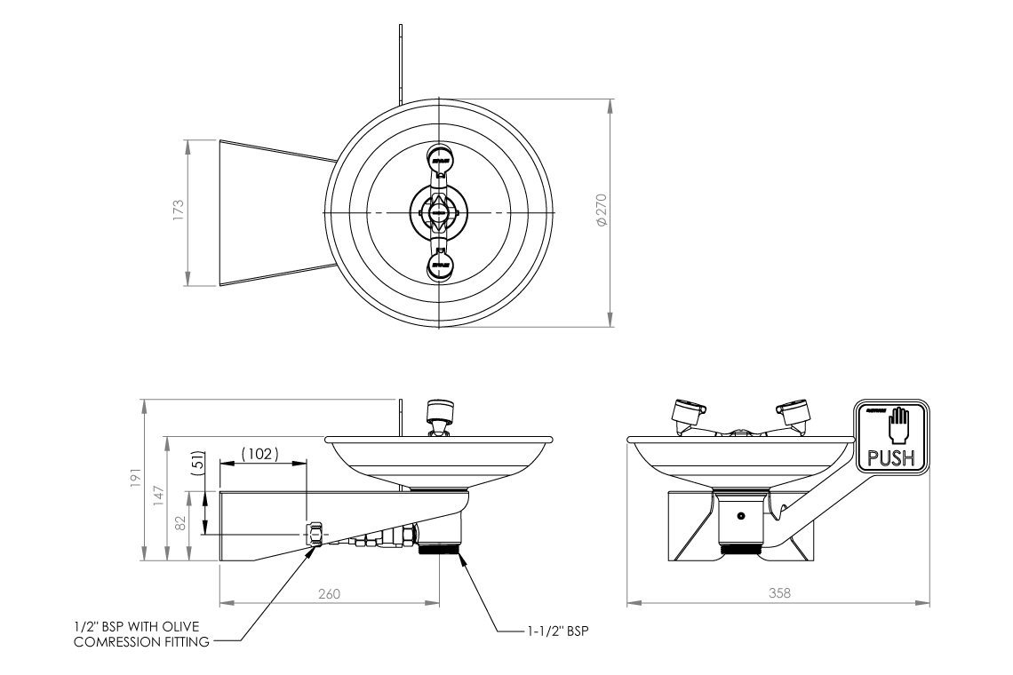 Emergency Eyewash Wall Mounted Hand Operated