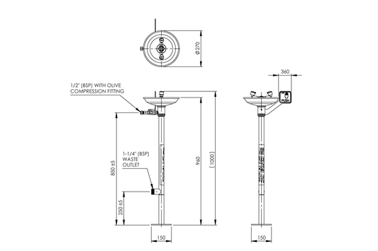 Emergency Eye Wash Pedestal Mounted - Hand Operated