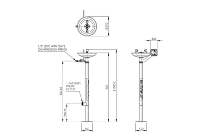 Emergency Eye Wash Pedestal Mounted - Hand Operated