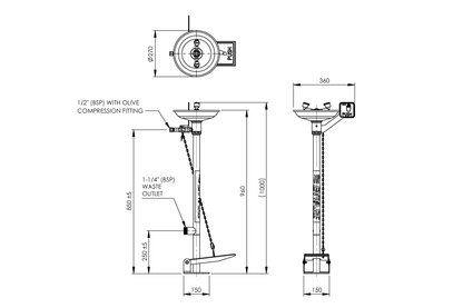 Emergency Eye Wash Pedestal Mounted - Hand/Foot Operated
