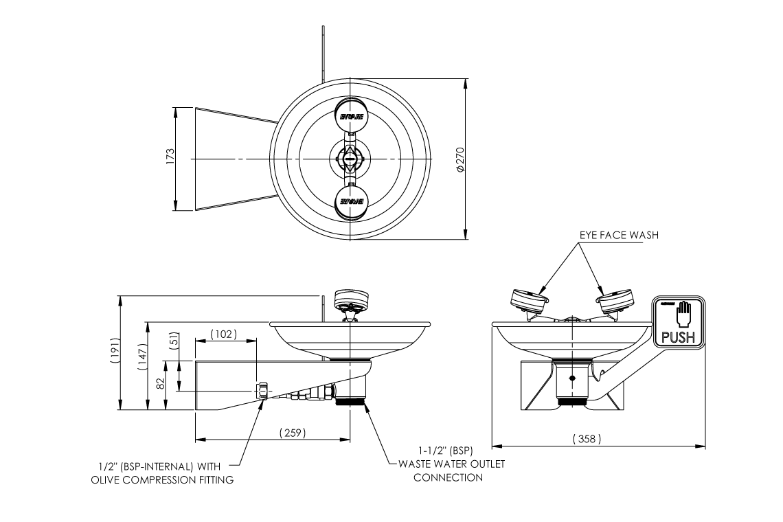 Emergency Eye/Face Wash Hand Operated - Wall Mounted