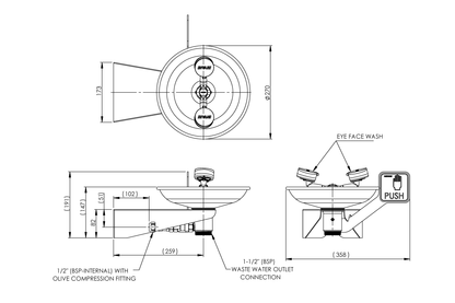 Emergency Eye/Face Wash Hand Operated - Wall Mounted