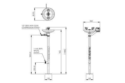 Emergency Eye/Face Wash Pedestal Mounted - Hand Operated