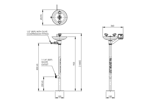 Emergency Eye/Face Wash Pedestal Mounted - Hand Operated